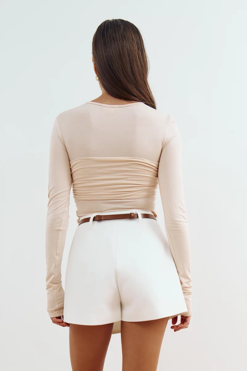 Beige knitted long sleeve with accent drapery photo 4