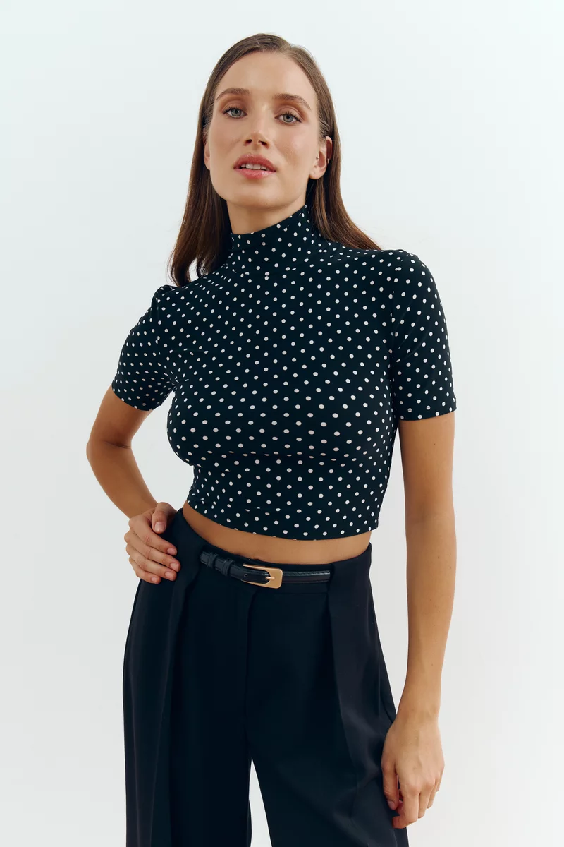 Knitted crop top with polka dot print photo 2