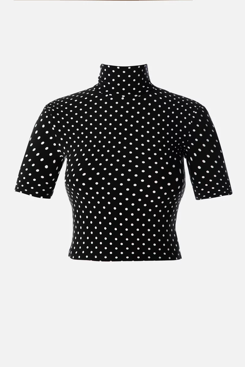 Knitted crop top with polka dot print photo 5