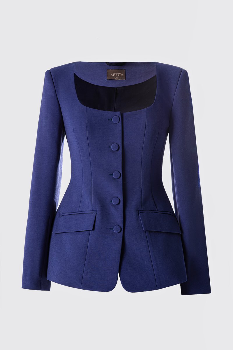 

Жакет з фігурним вирізом у відтінку індиго