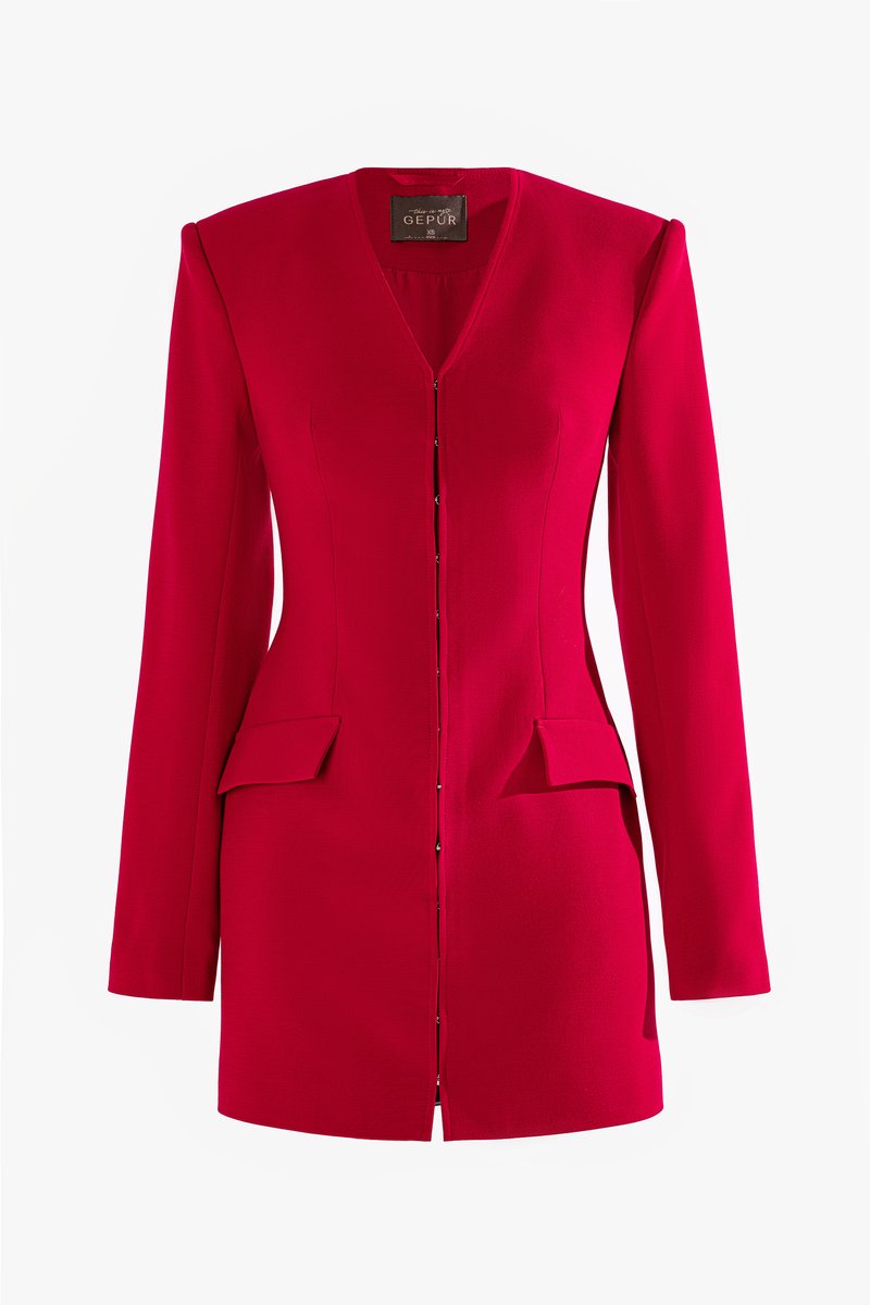 Красное платье мини из костюмной ткани на крючках фотография 1