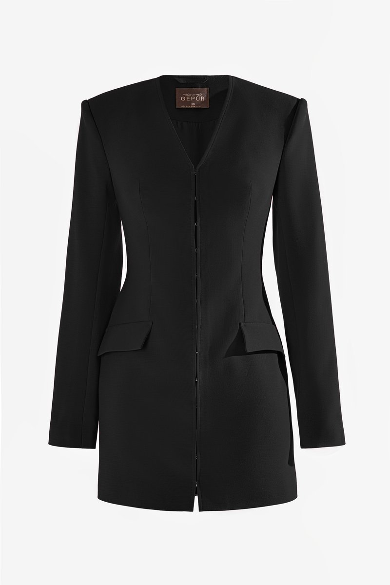 

Чорна сукня міні із костюмної тканини на гачках