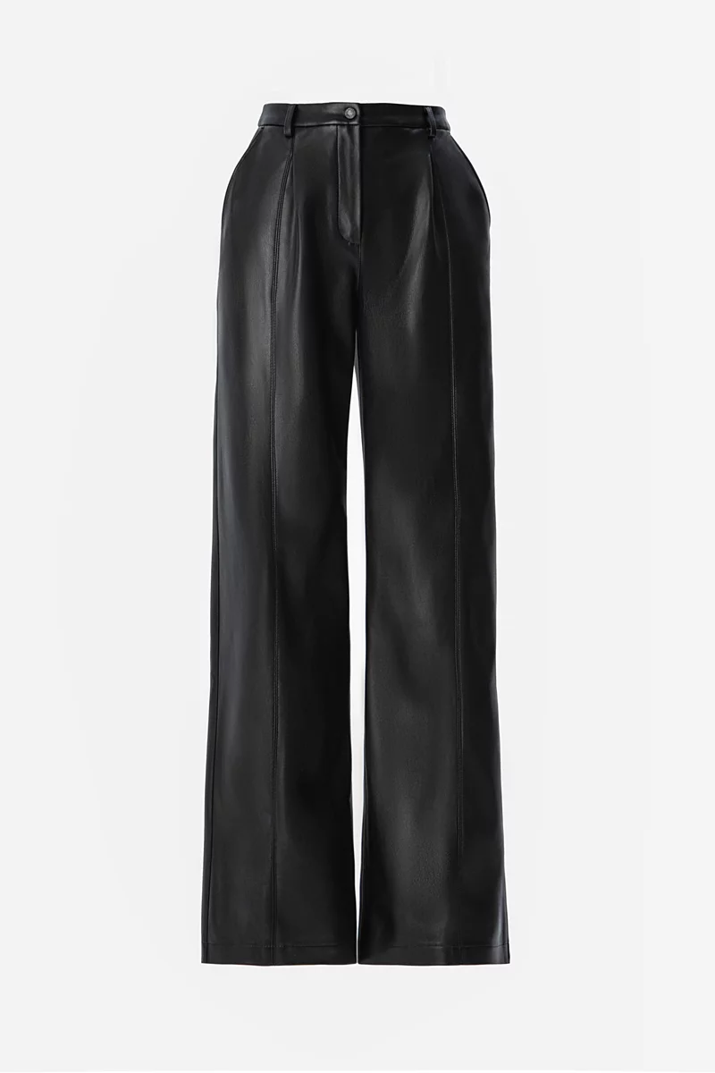 Черные кожаные штаны-палаццо со стрелками Черные кожаные штаны-палаццо со стрелками фотография 2