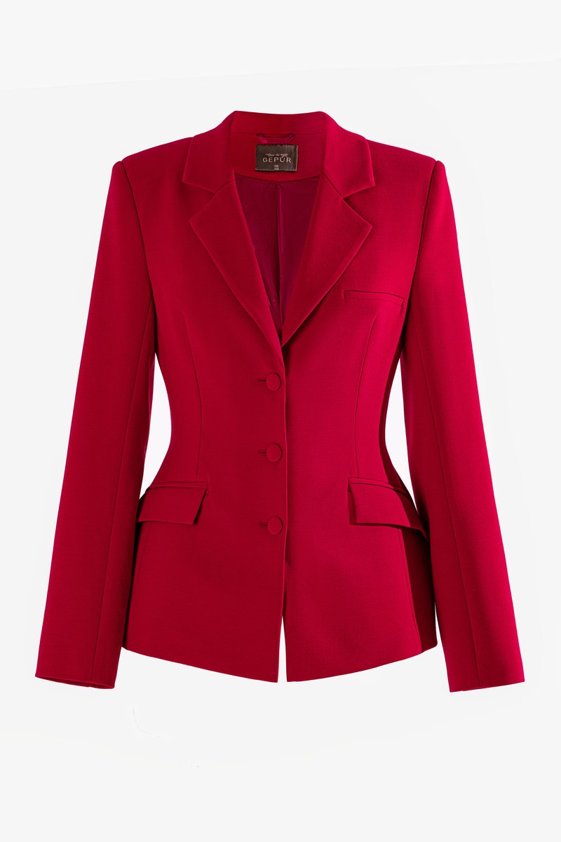 

Червоний однобортний жакет із підкресленою талією