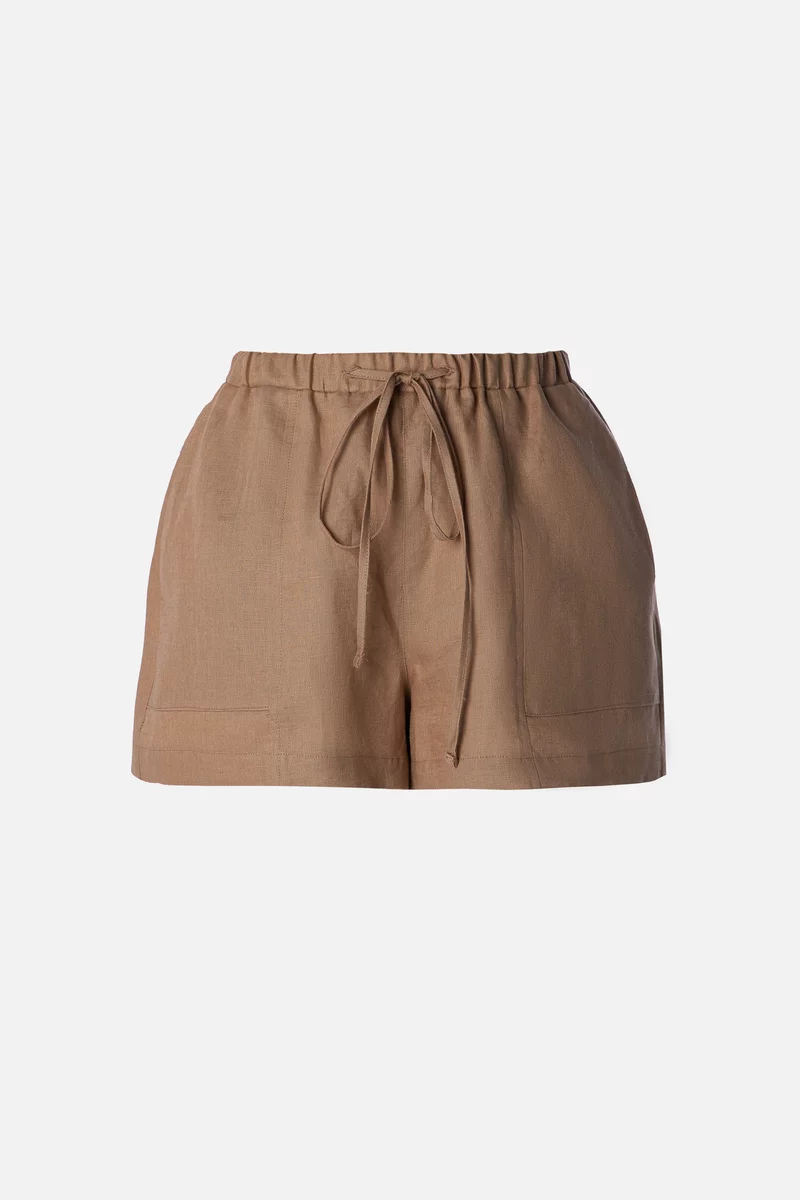 Brown short shorts made of natural linen photo 1