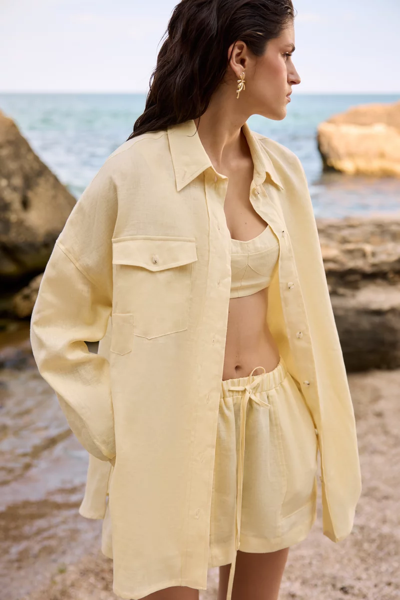 Рубашка из 100% льна в оттенке Butter Yellow фотография 1