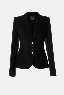Black single-breasted tweed jacket with buttons