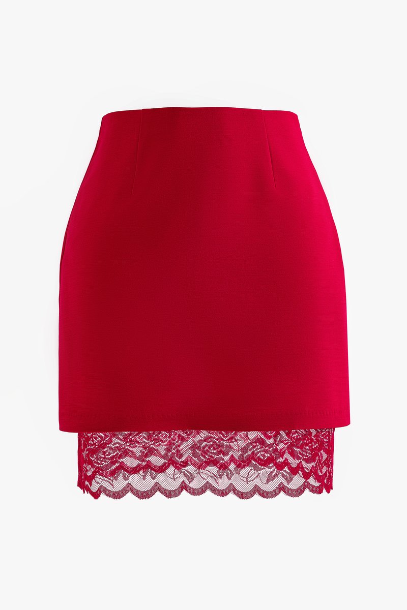 

Червона спідниця міні з мереживом