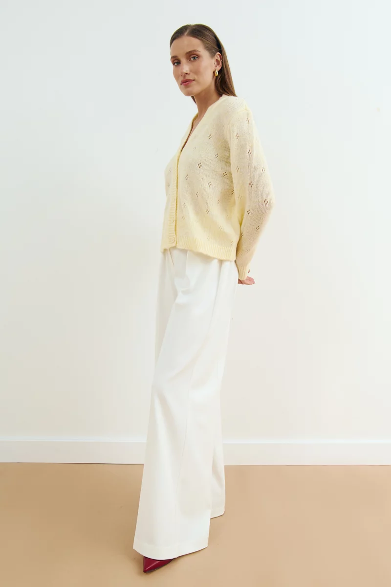 Cardigan with delicate openwork knit in a lemon shade photo 1