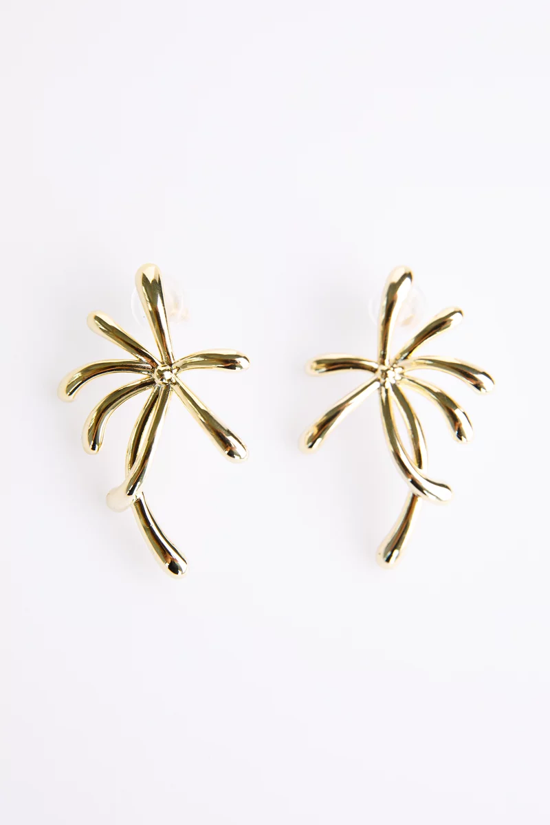Gold earrings in the shape of a palm tree photo 3