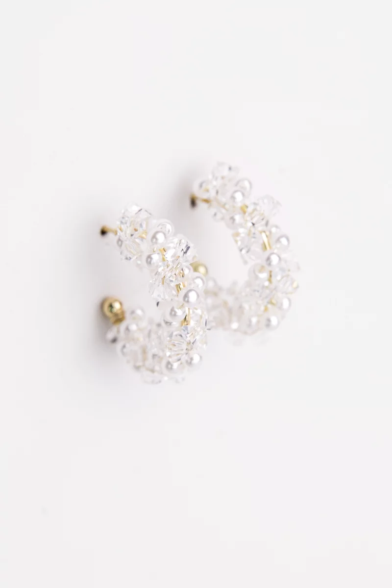 Golden rounded earrings made of beads and beads photo 3