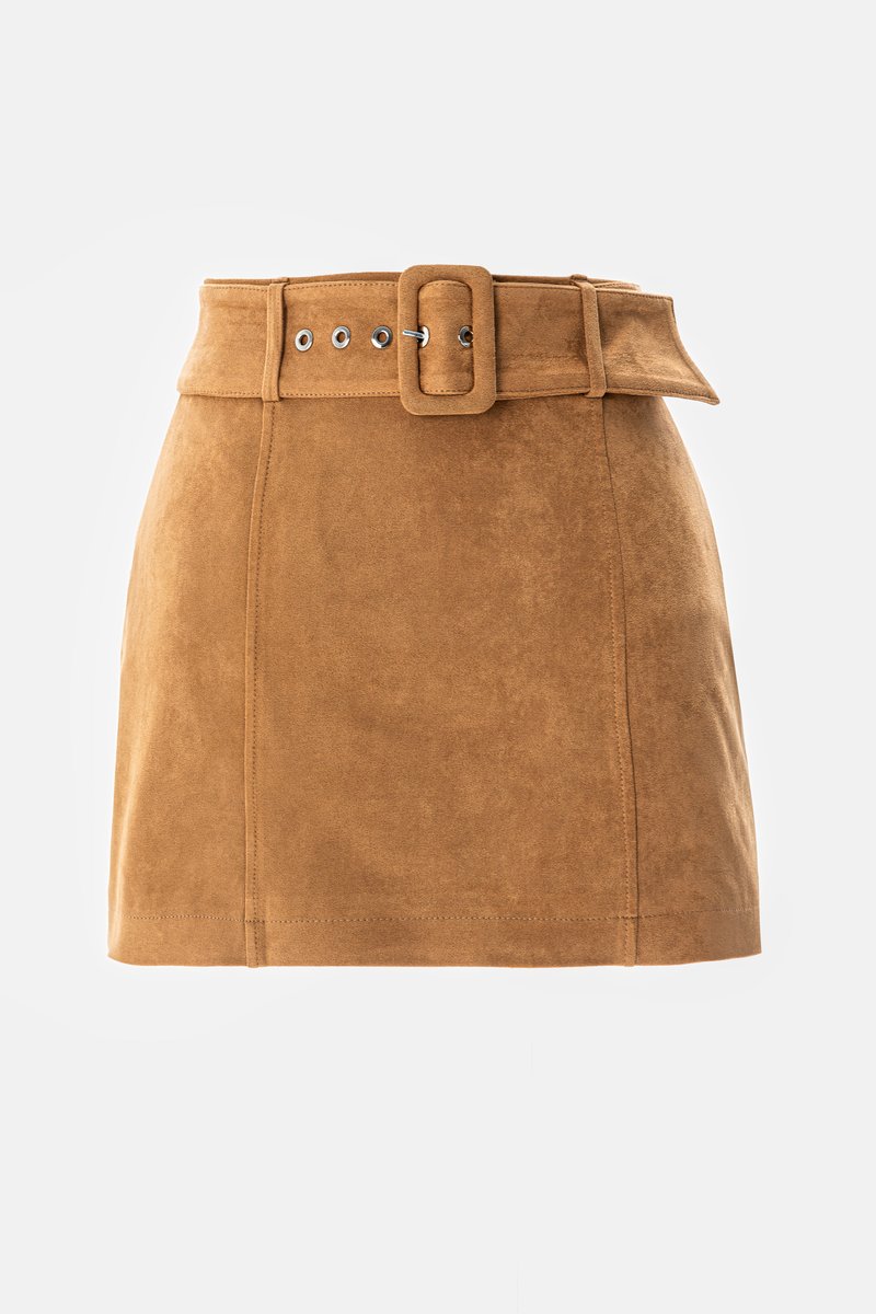 

Спідниця міні з екозамші у відтінку кемел