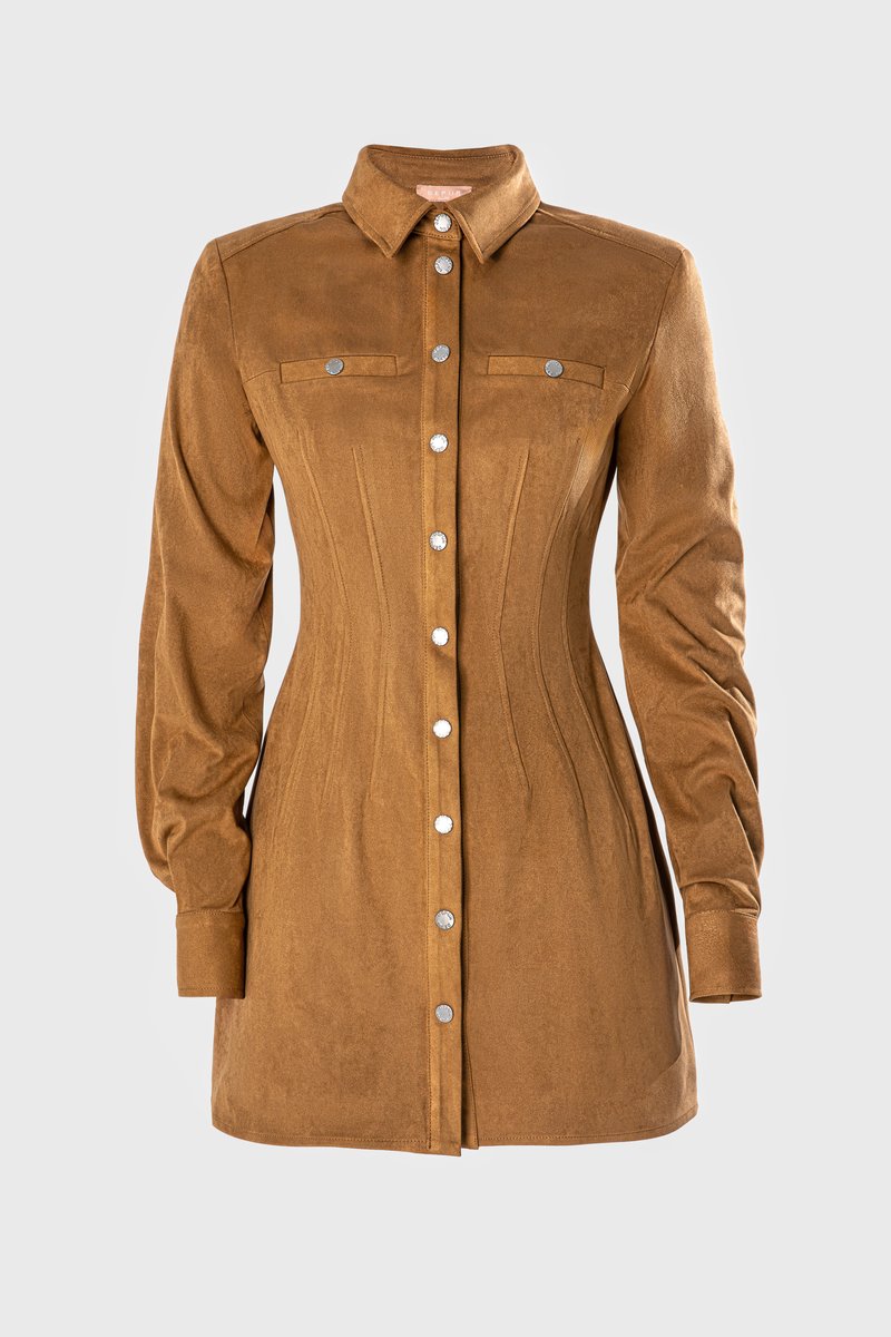 Camel eco-suede mini dress image 1