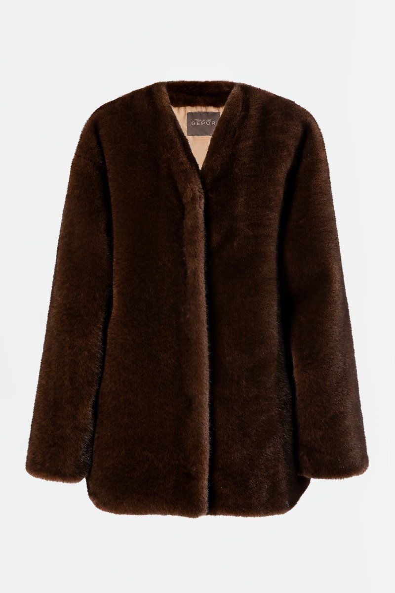 

Коричневе подовжене пальто зі штучного хутра
