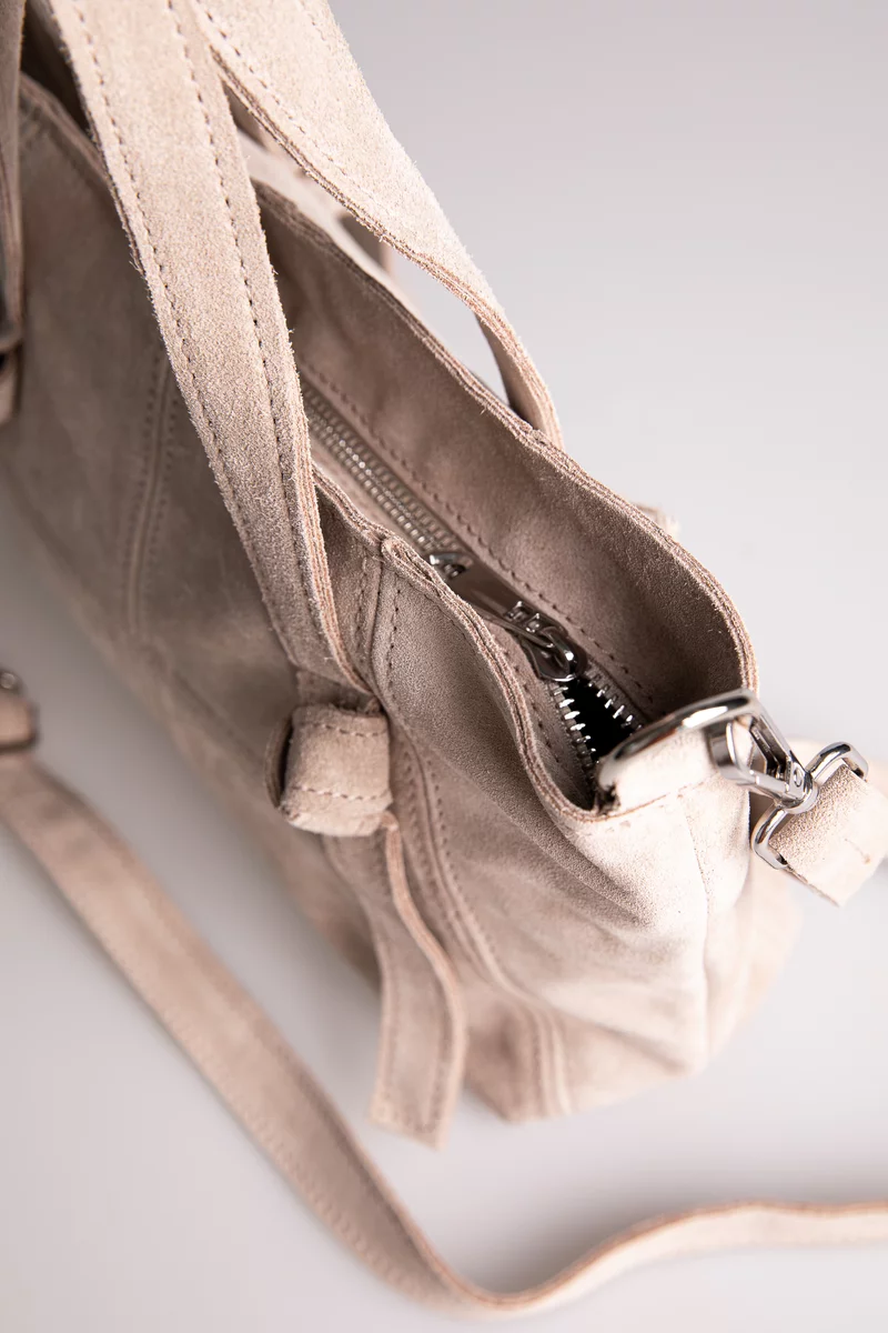 Natural suede bag in a cream-beige shade photo 4