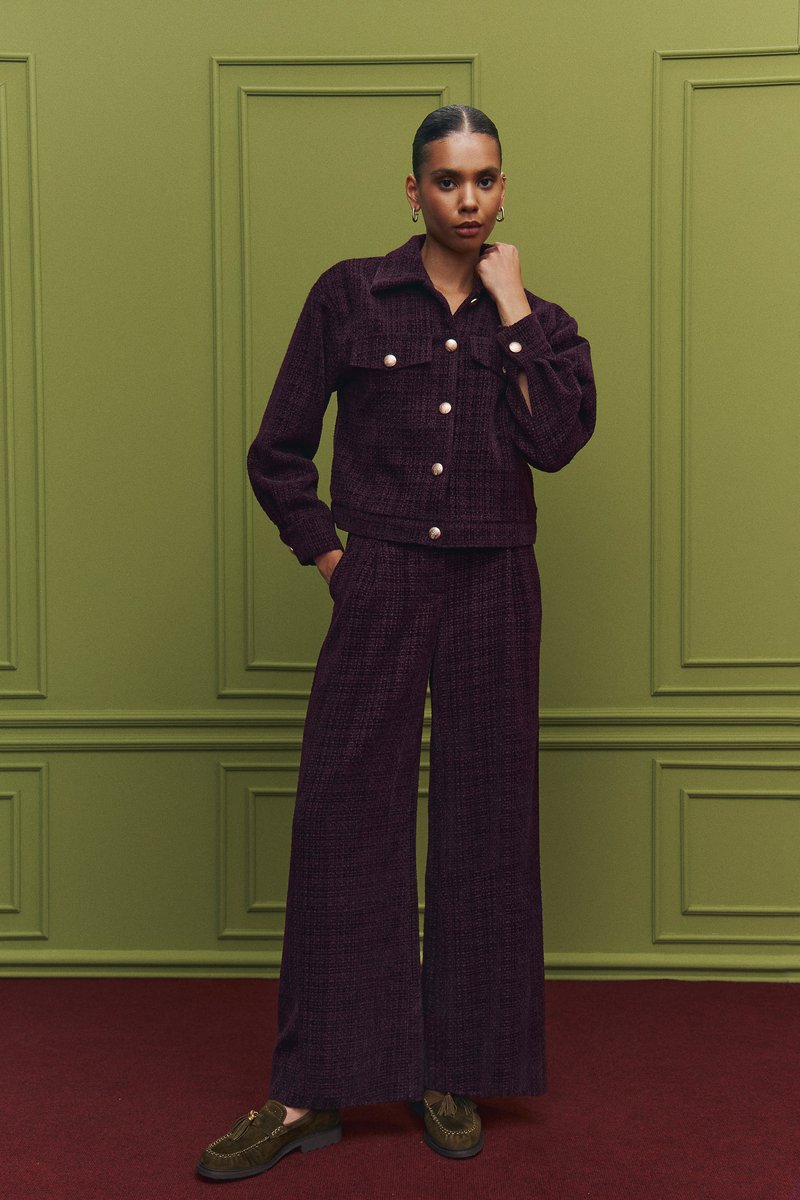 

Штани-палаццо із твіду з додаванням вовни у винному відтінку