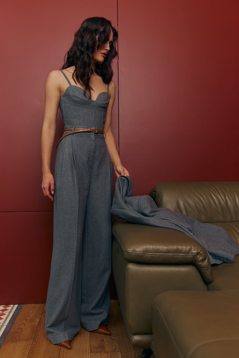Gray cropped corset with added wool image 1