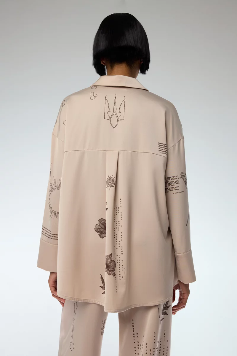 Beige satin blouse with Soul print photo 4