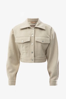 Beige cropped jacket with added wool