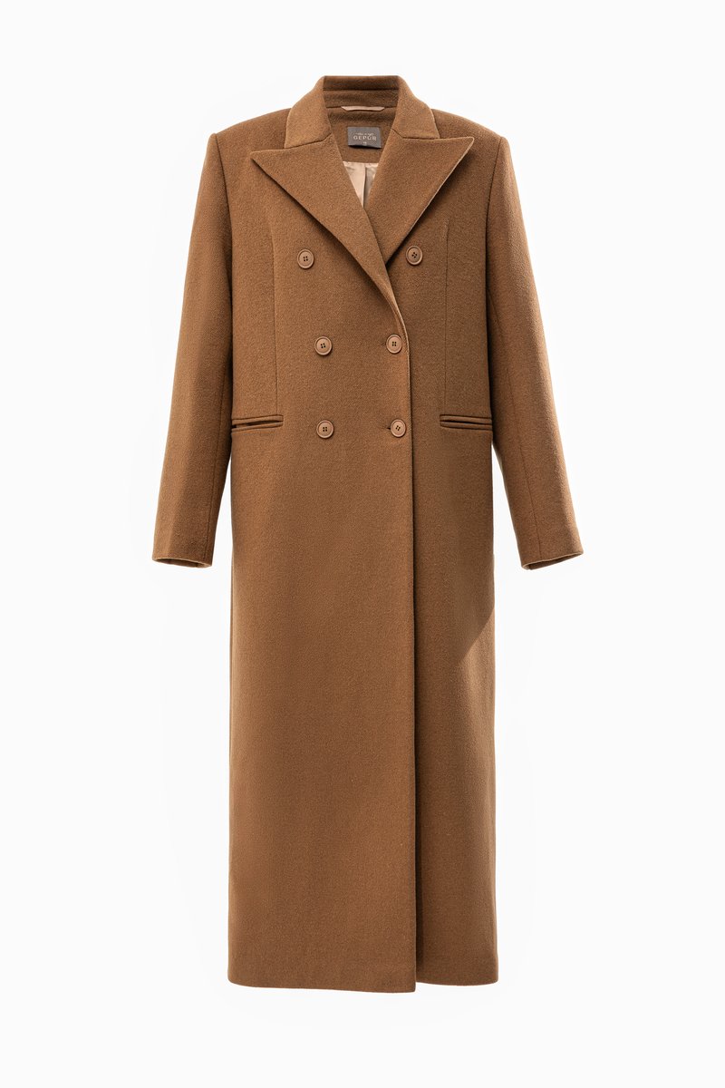 Двухбортное пальто оверсайз в оттенке кемел фотография 1
