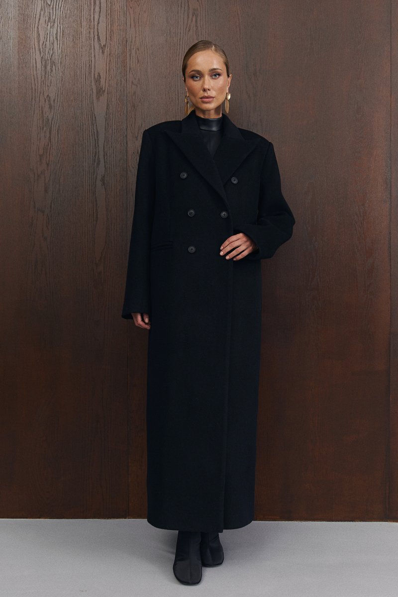Black oversized double-breasted coat image 1