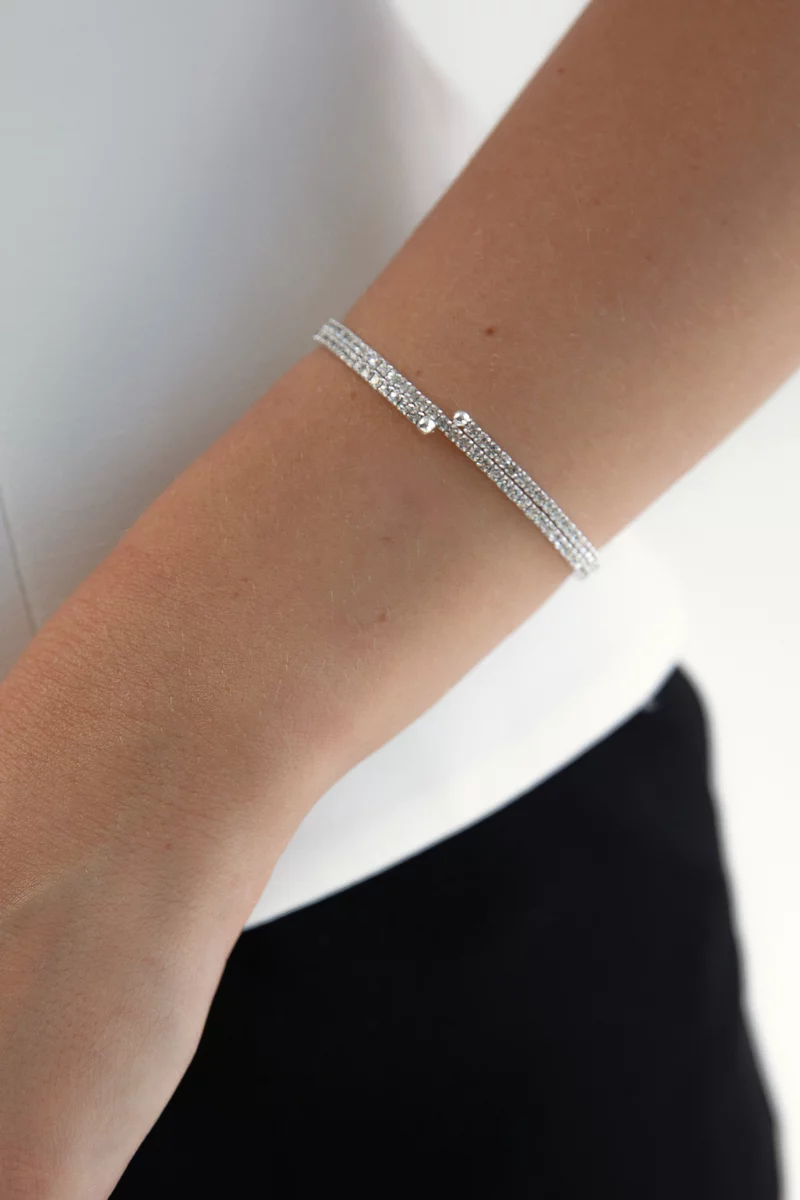 Double silver bracelet with rhinestones photo 1