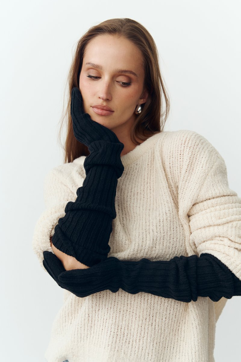 Чорні довгі рукавички із вовни фотографія 1