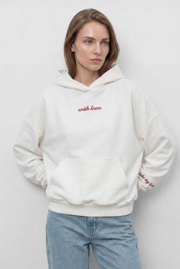 Молочний худі оверсайз з романтичним принтом