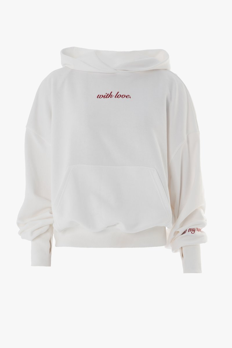 Молочный худи оверсайз с романтическим принтом фотография 1