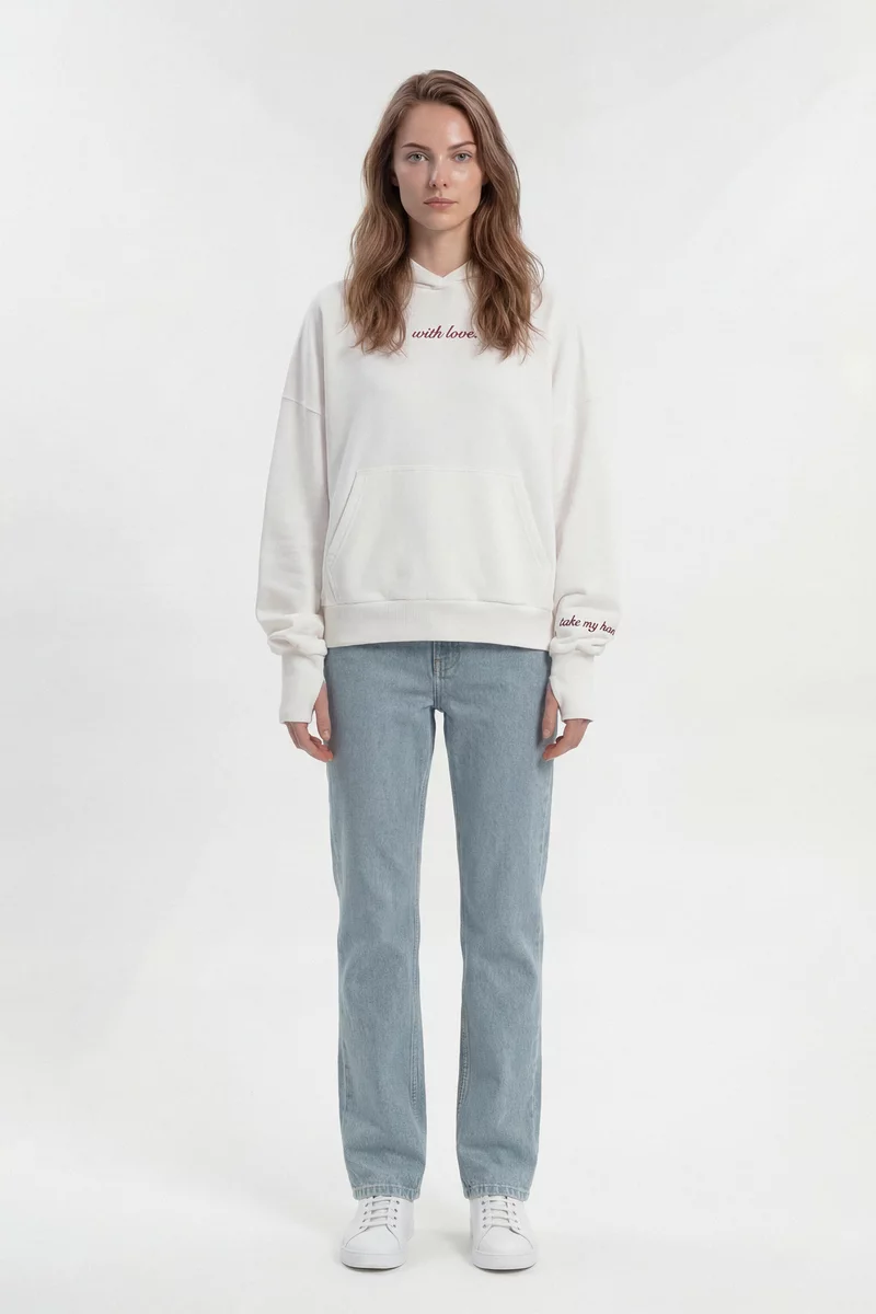 Молочный худи оверсайз с романтическим принтом Молочный худи оверсайз с романтическим принтом фотография 2