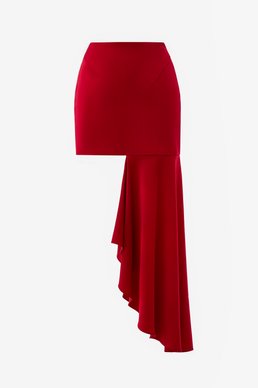Красная юбка сатиновая мини асимметричного кроя