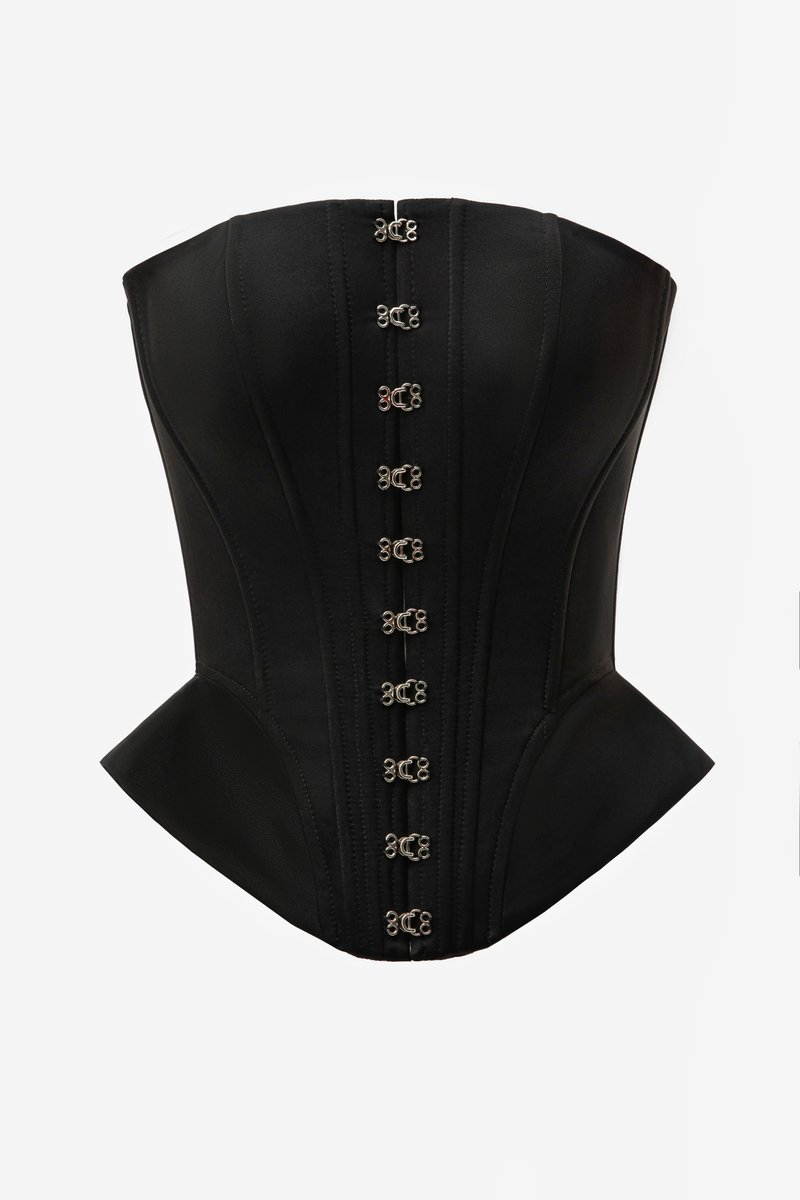 

Чорний сатиновий корсет з баскою