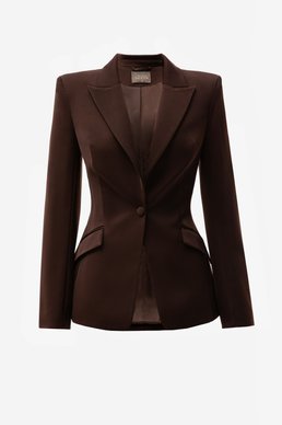 Сатиновый жакет с акцентной талией в шоколадном оттенке