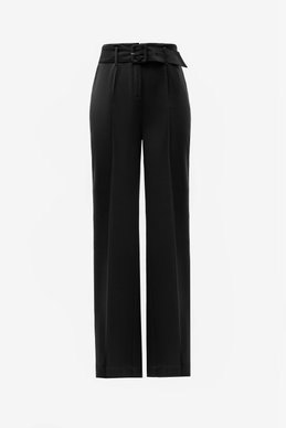 Черные сатиновые брюки прямого кроя с поясом