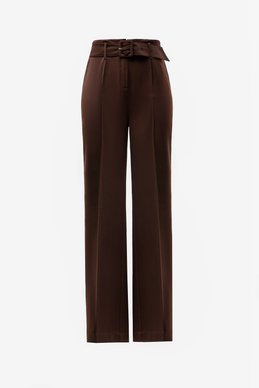 Коричневые сатиновые брюки прямого кроя с поясом