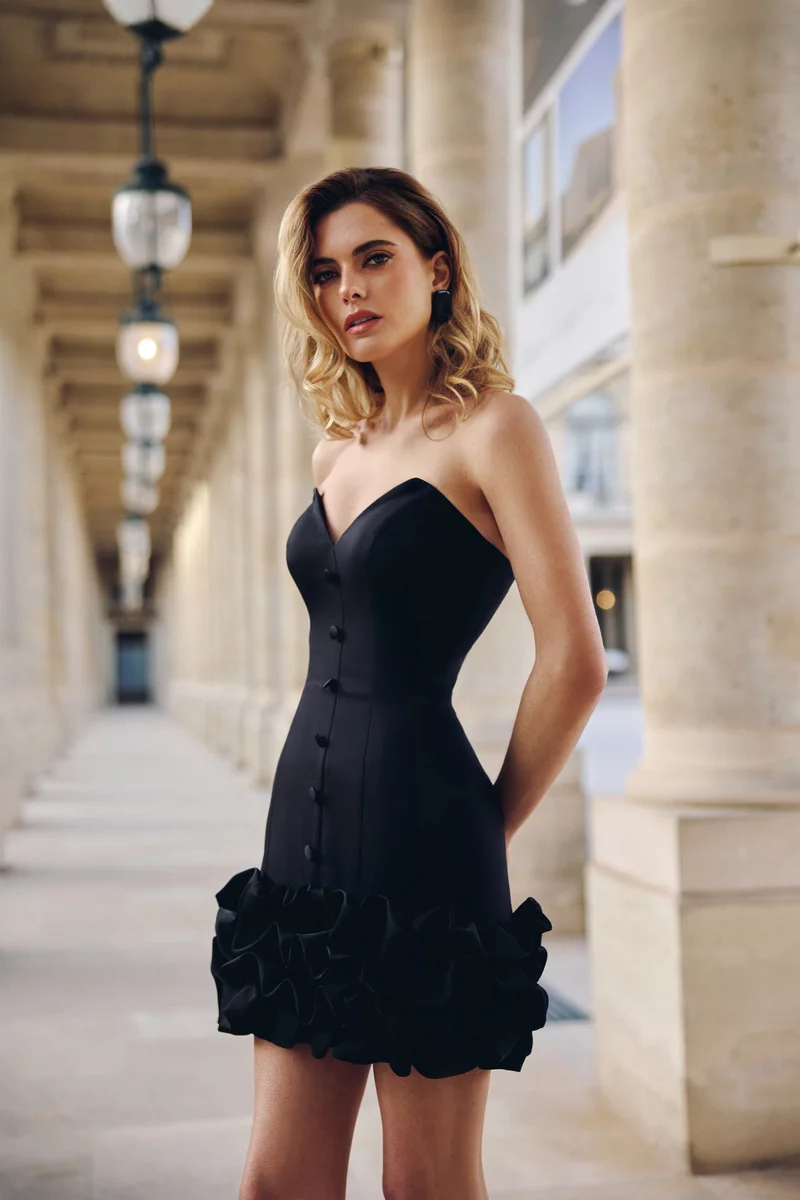 Black mini dress with ruffles photo 1