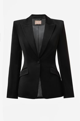 Черный сатиновый жакет с акцентной талией