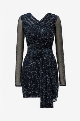 Платье мини со стразами в темно-синем оттенке
