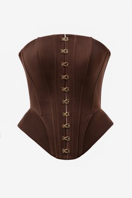 Коричневый сатиновый корсет с баской