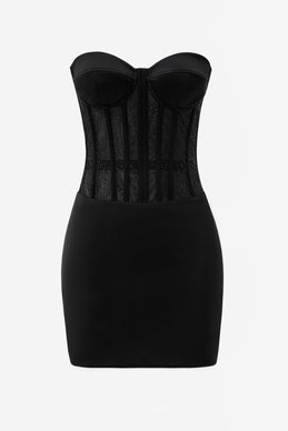 Черное платье мини с корсетом и мерцающим декором
