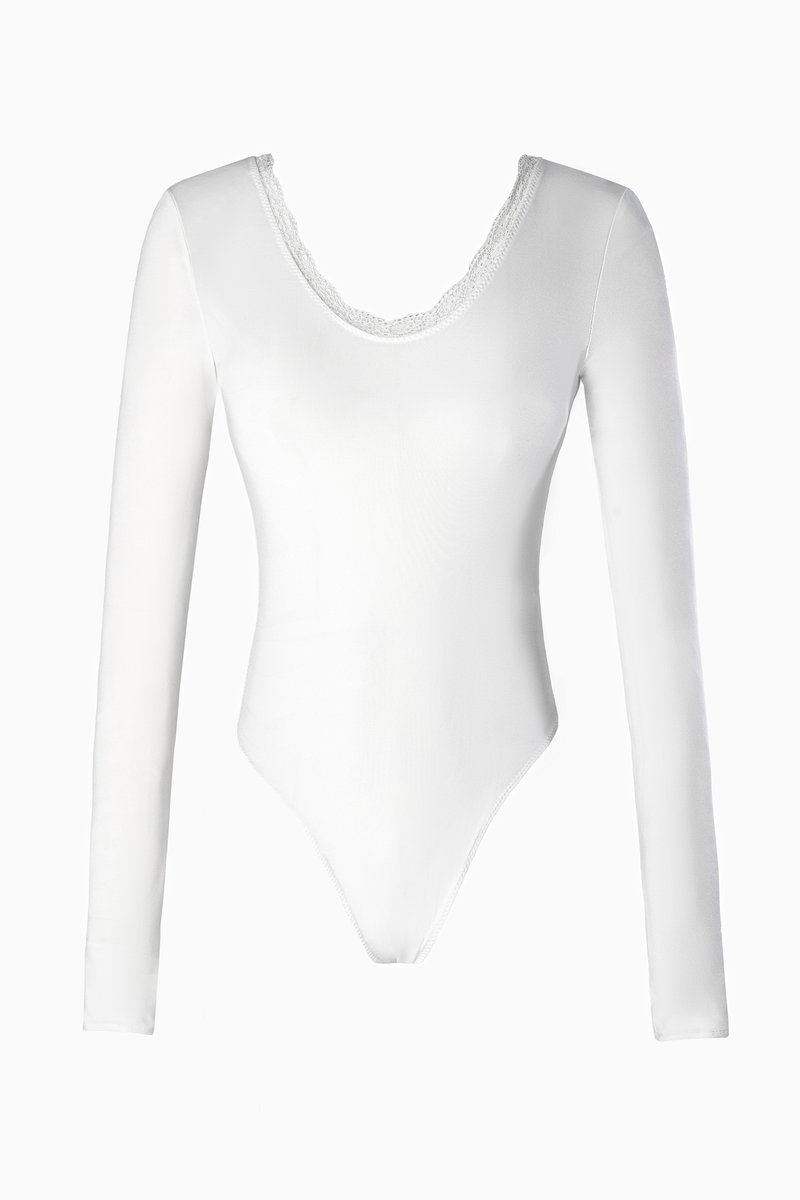 

Молочний трикотажний боді з мереживом