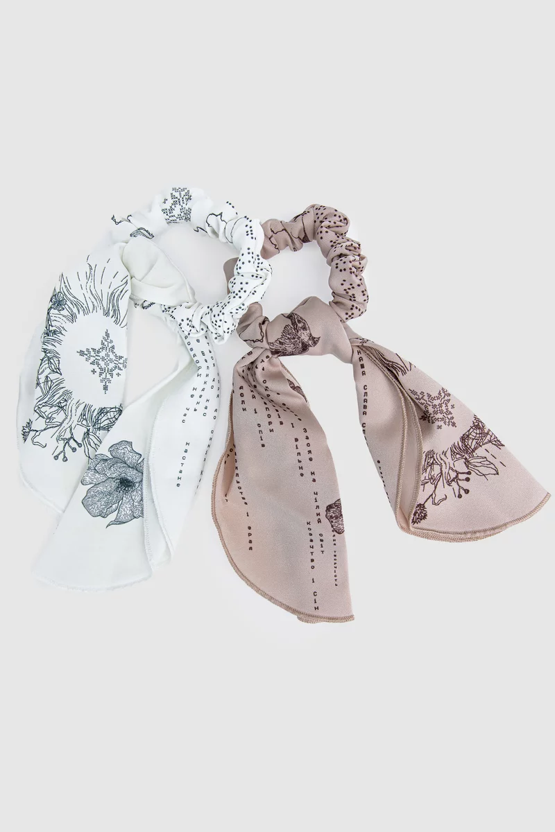 Set of milky and beige elastic band-scarves photo 1