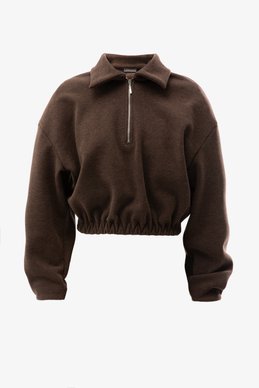 Коричневий трикотажний кроп-світшот на блискавці