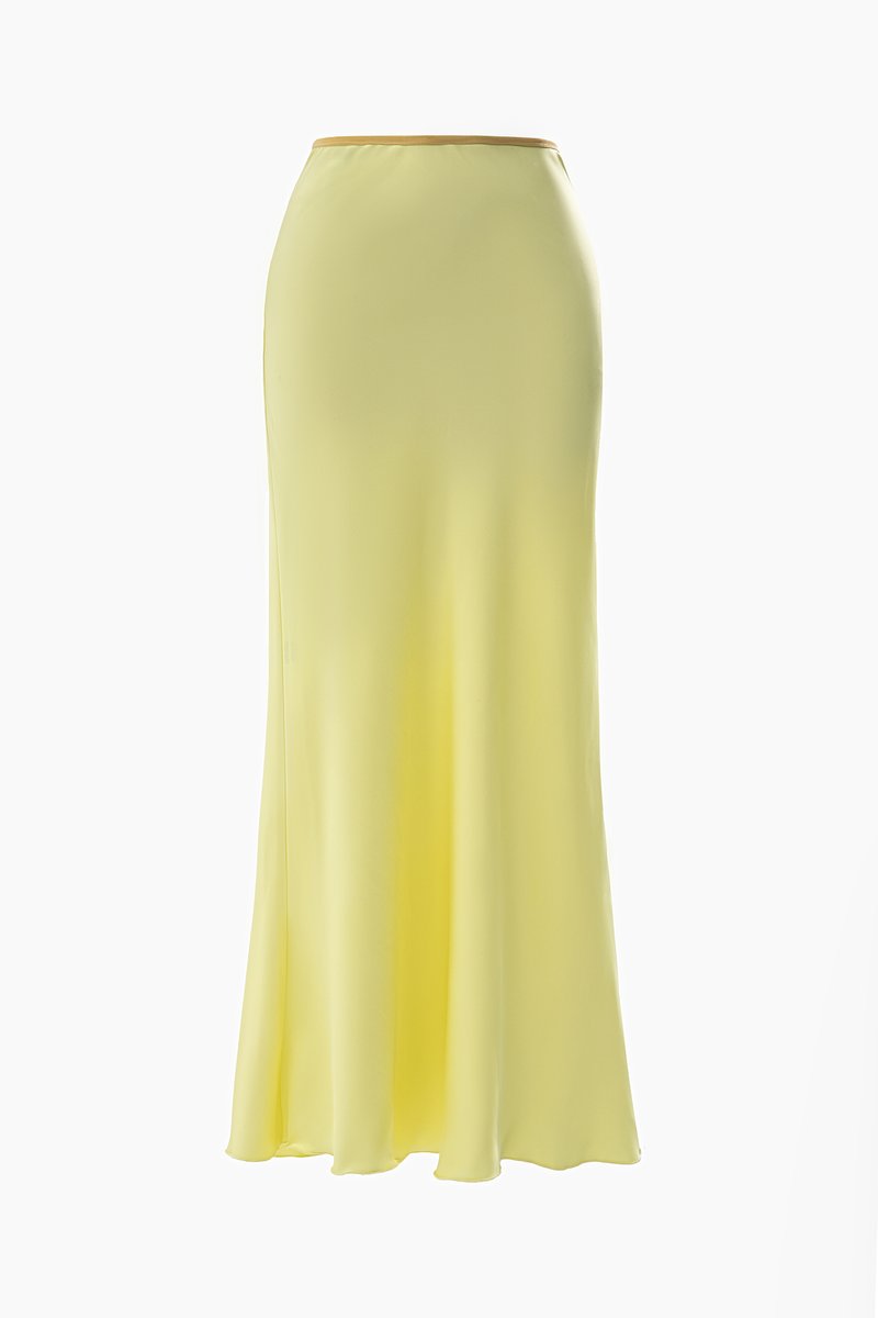 Желтая юбка макси из искусственного шелка фотография 1