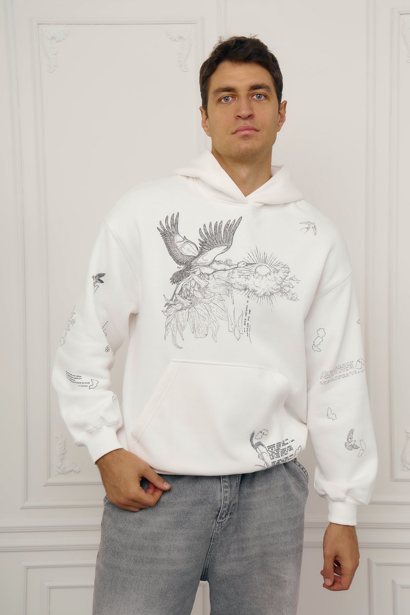 Молочный мужской худи оверсайз Душа на флисе фотография 1