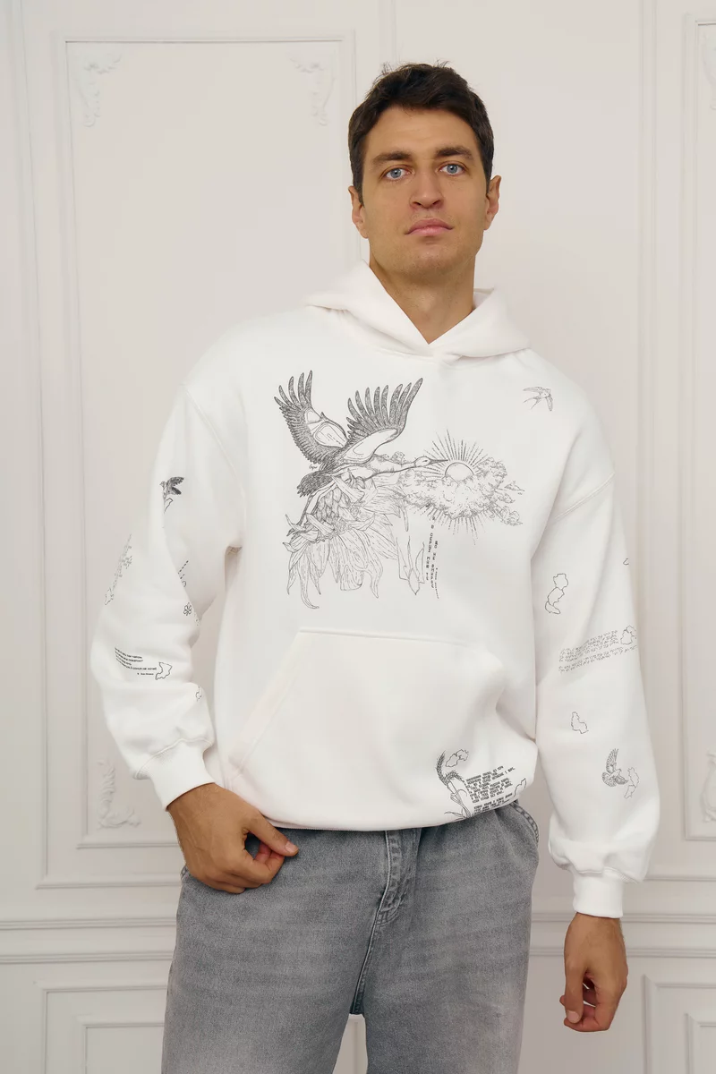 Молочный мужской худи оверсайз Душа на флисе фотография 1