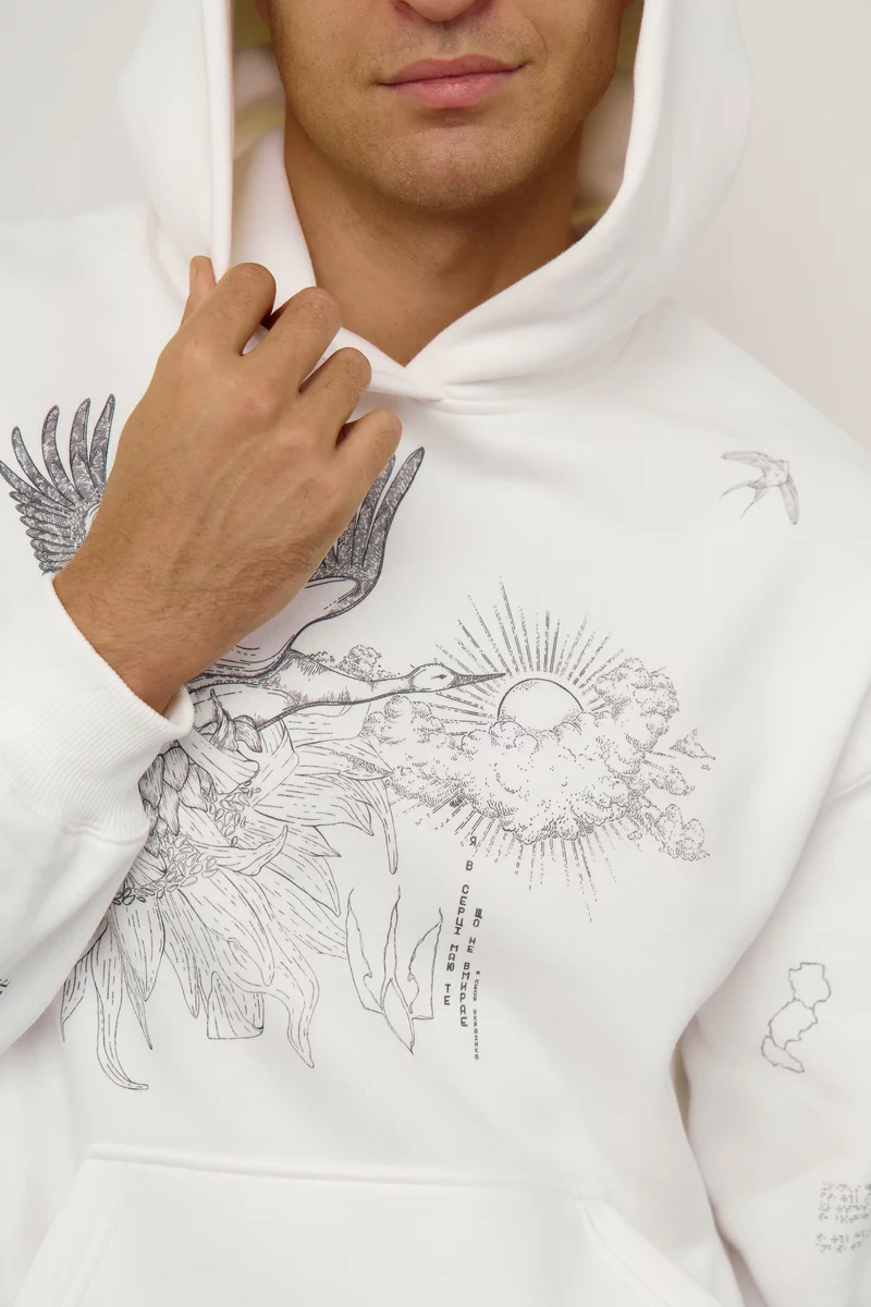 Молочный мужской худи оверсайз Душа на флисе фотография 2