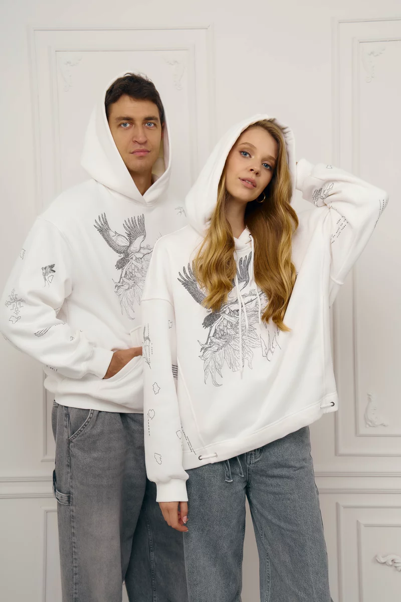 Молочный мужской худи оверсайз Душа на флисе фотография 3