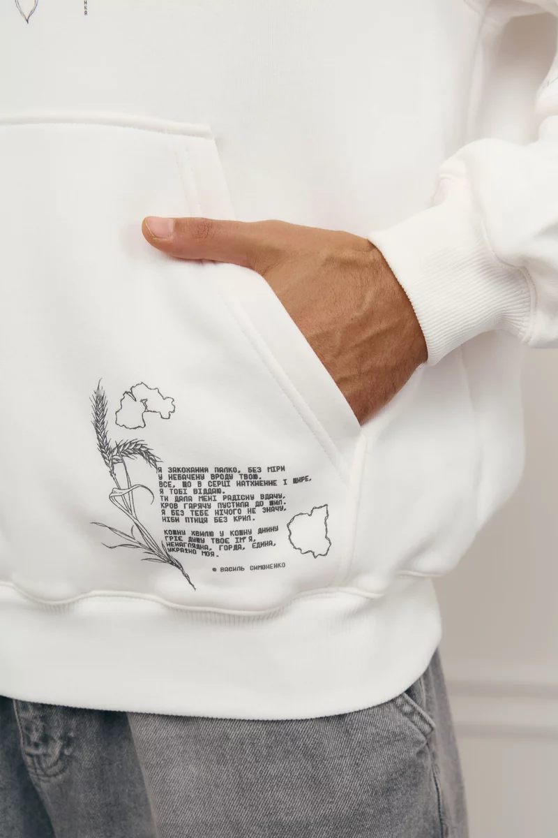 Молочный мужской худи оверсайз Душа на флисе фотография 4