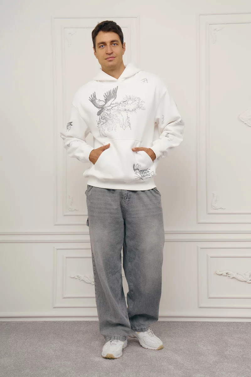 Молочный мужской худи оверсайз Душа на флисе фотография 5